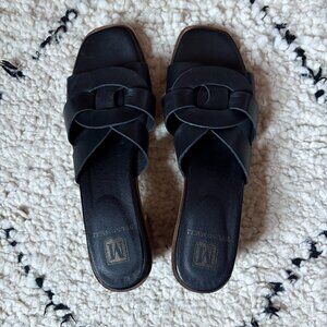 M by Bruno Magli Aria black leather sandals with block heels size 39.5